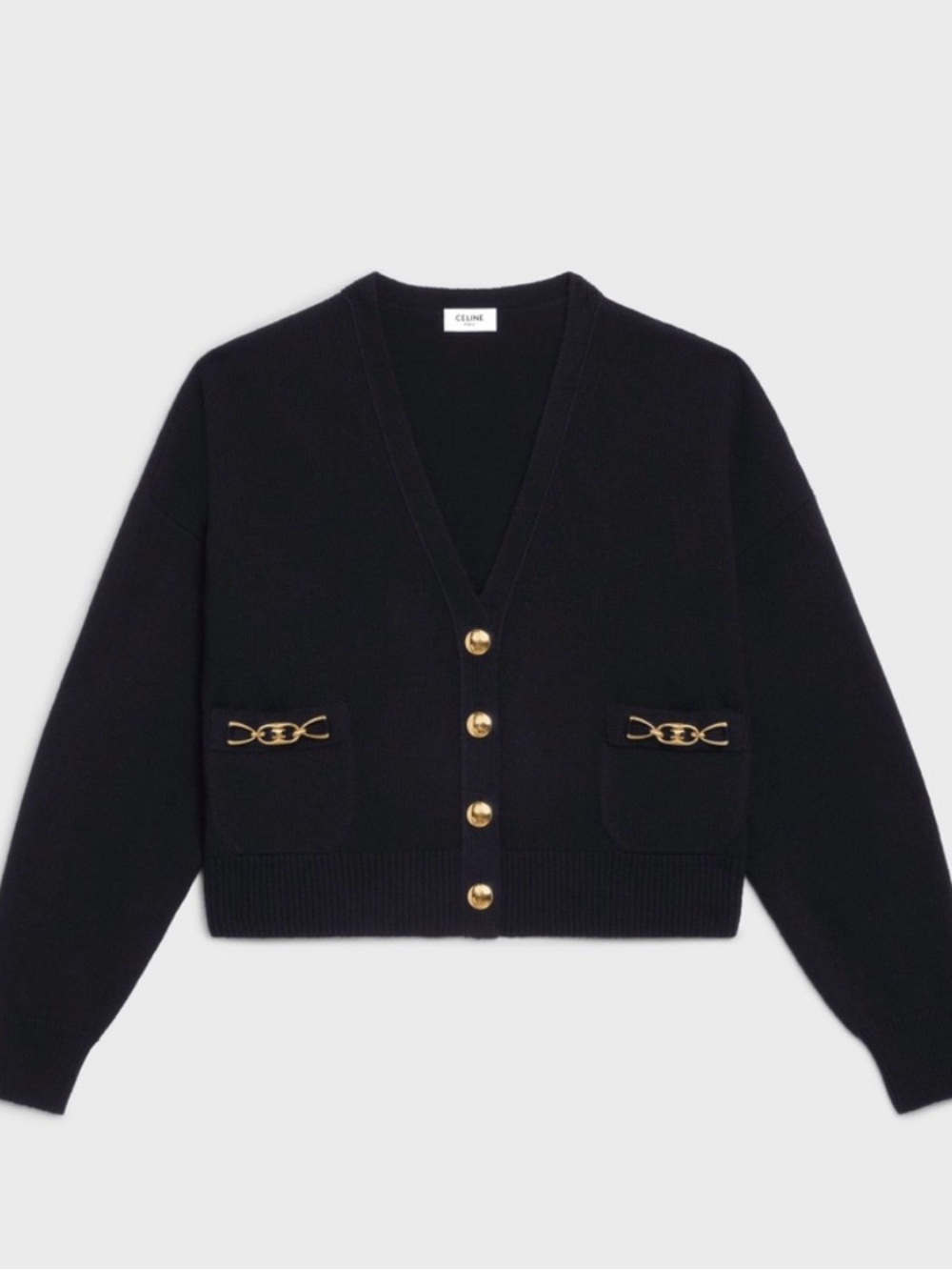 Celine Black V-Neck Cardigan with Gold Buttons